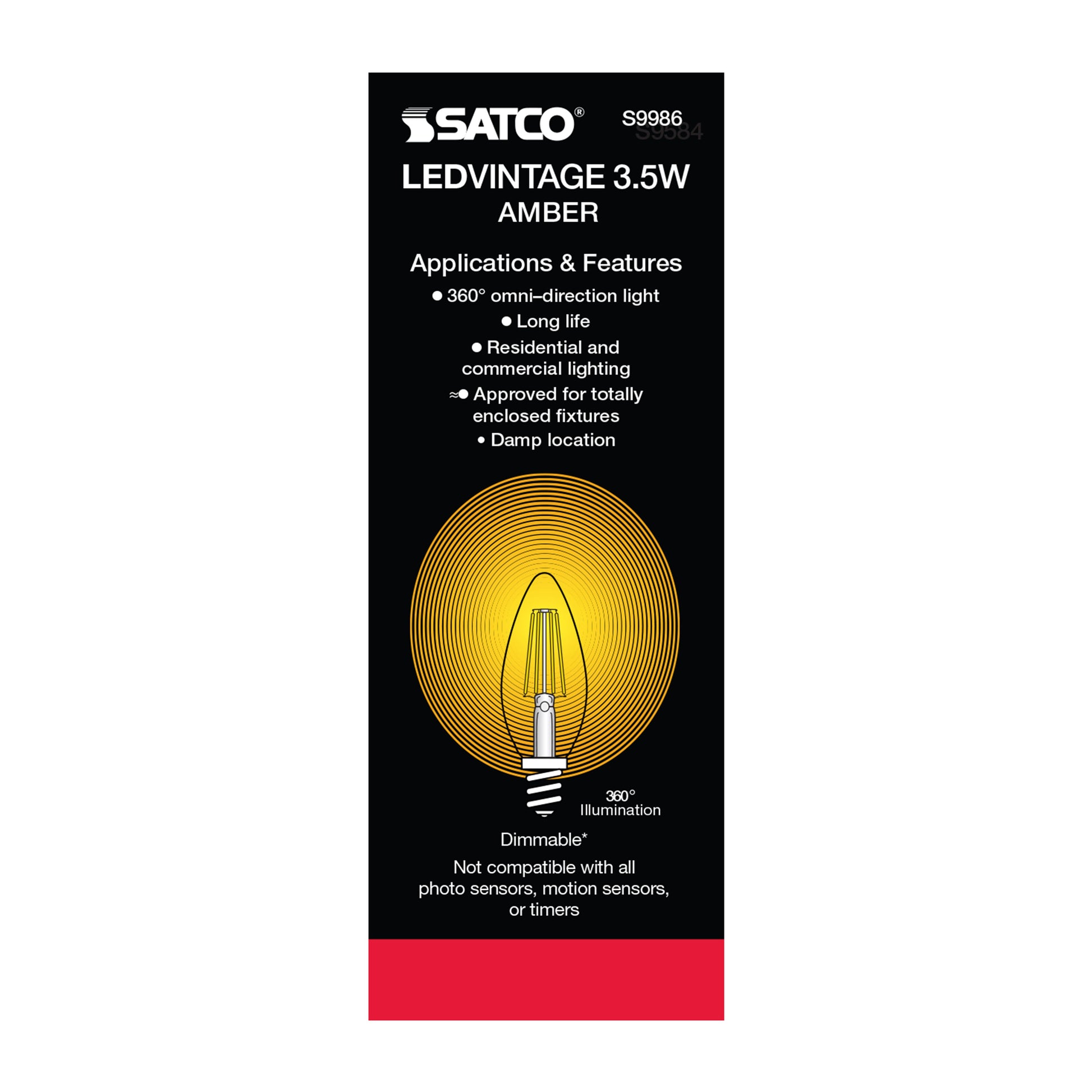 image of 3.5 Watt Torpedo CTA LED - Amber - Candelabra base - 2000K - 300 Lumens - 120 Volt