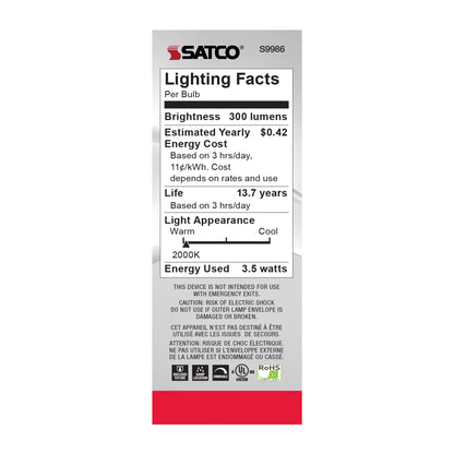 image of 3.5 Watt Torpedo CTA LED - Amber - Candelabra base - 2000K - 300 Lumens - 120 Volt