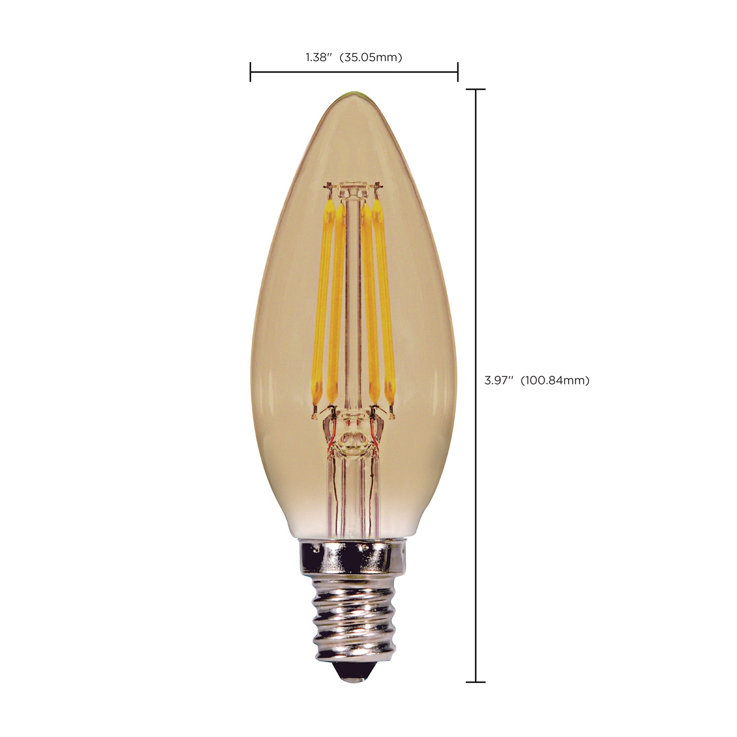 image of 3.5 Watt Torpedo CTA LED - Amber - Candelabra base - 2000K - 300 Lumens - 120 Volt