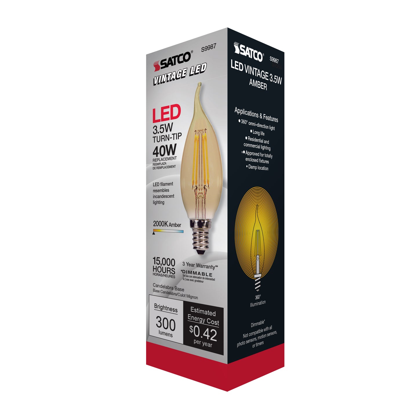 image of 3.5 Watt Flame CFA LED - Amber - Candelabra base - 2000K - 300 Lumens - 120 Volt